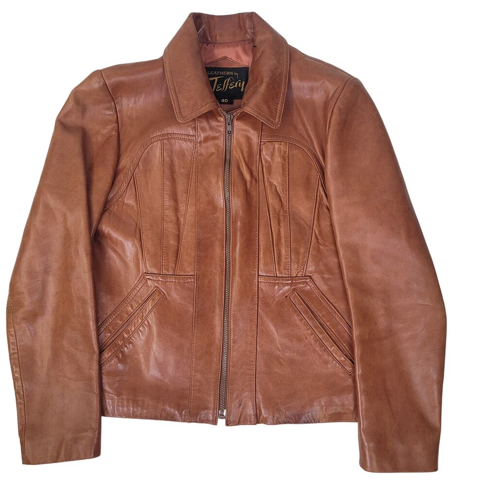 Vintage 1970s Slim Fit Leather Jacket Cognac Color Men's Sz 40 (M)